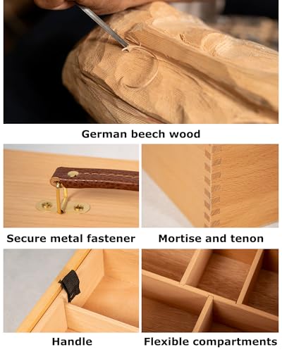 DJAR Large Art Supply Organizer Tool Box, Solid Beech Wood, Natural - color: Natural, size: Large