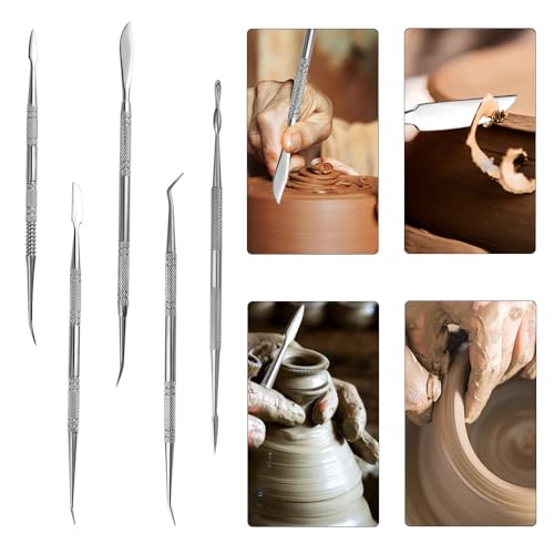 TOVOT 10PCS Stainless Steel Clay Sculpting Tools with Storage Bag Metal Sculpting Tools Double-Side Clay Modeling Tools Wax Carving Tools