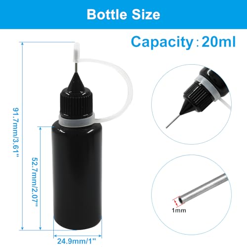 Piutouyar Bottle, 10pcs 20ml Plastic Black Fine Tip Applicator for Art Crafts, DIY, Acrylic Painting - size: 20ml