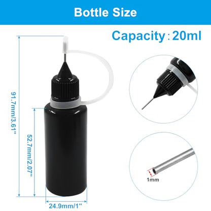 Piutouyar Bottle, 10pcs 20ml Plastic Black Fine Tip Applicator for Art Crafts, DIY, Acrylic Painting - size: 20ml