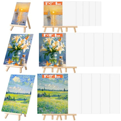 Maitys 24 Pack Painting Kits 18 Canvas Boards with 6 Wooden Easel 3 Size