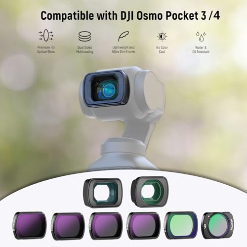 NEEWER ND Filter Set Compatible with DJI Osmo Pocket 3 / Pocket 4 / Xtra Muse, ND16/32/64/256, CPL, Black Diffusion 1/4 Filter for Mist Cinematic Effect, Wide Angle, Macro Lens, FL-B17