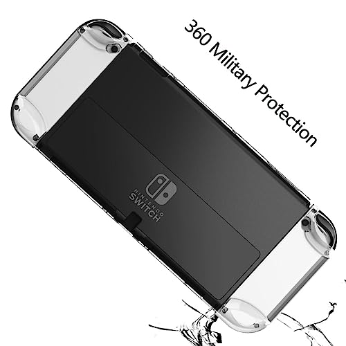 COMCOOL Dockable Case for Nintendo Switch OLED - [9 FT Military Grade Drop Protection] [with Tempered Glass Screen Protector] Crystal Protective Cover for Nintendo Switch OLED - Clear - color: Clear