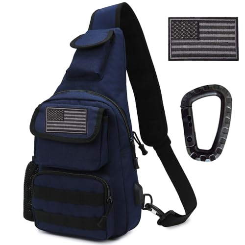 Tactical Shoulder Bag - 1000D Molle Military Backpack Outdoor Daypack Chest Pack - color: Darkblue