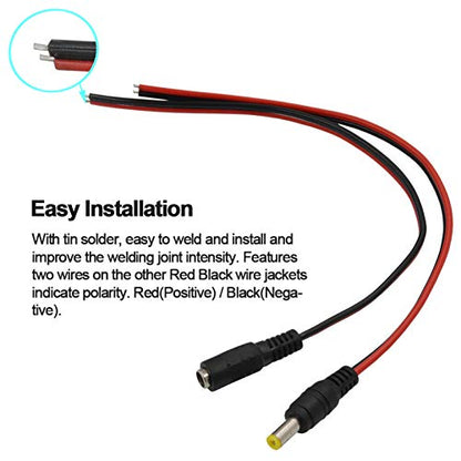 20 Pairs 18 AWG DC Power Pigtail Cable, 2.1mm x 5.5mm, 12V 5A