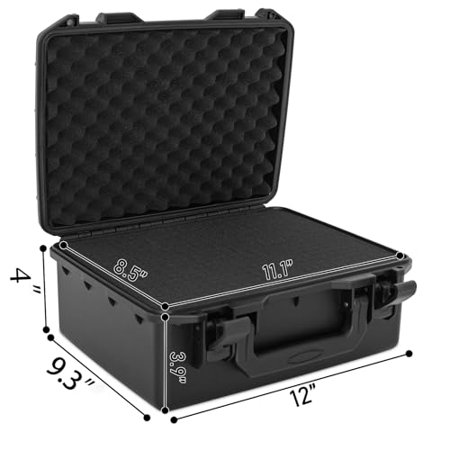 TORIBIO Hard Carrying Case with Foam, Shockproof Storage Box 12"x9.3"x4" - size: 12"x9.3"x4"