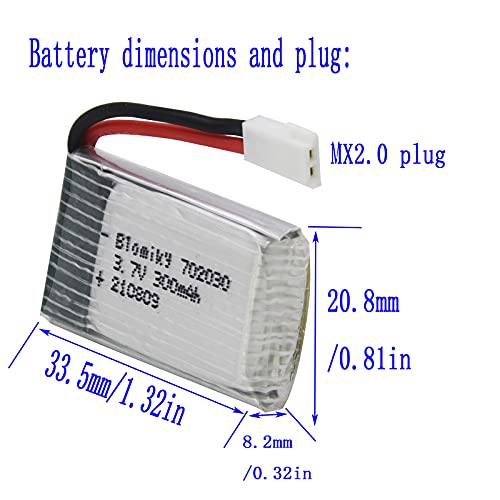 Blomiky 3 Pack 3.7V 300mAh Battery with MX2.0 Plug Replacement for 1/18 Scale Remote Control Shark T12 Battery 3