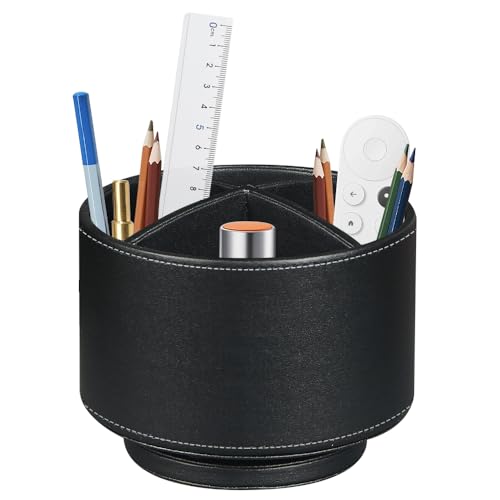 360°Rotatable TV Remote Control Holder with 4 Compartments Desk Accessories - color: Black