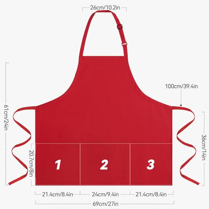 NLUS Kitchen Cooking Apron with 3 Pockets, Adjustable Bib Apron Chef Aprons for Women Men - color: Red