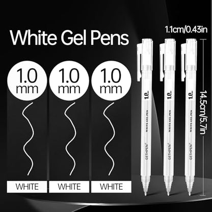 GETHPEN White Gel Pens, 1.0mm Fine Opaque White Ink Pens, 3 Pack - size: 1 Count (Pack of 3), style: 3 Pack White
