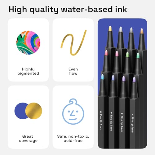 ARTISTRO 12 Metallic Paint Pens for Glass Marking - Extra-Fine Tip - color: Metallic