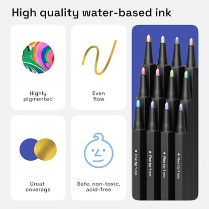 ARTISTRO 12 Metallic Paint Pens for Glass Marking - Extra-Fine Tip - color: Metallic