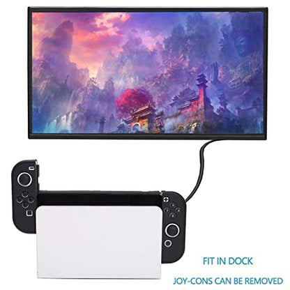 COMCOOL Dockable Case for Nintendo Switch OLED - [9 FT Military Grade Drop Protection] [with Tempered Glass Screen Protector and Thumb Grips] Cute Protective Cover for Nintendo Switch OLED - Black - color: Black