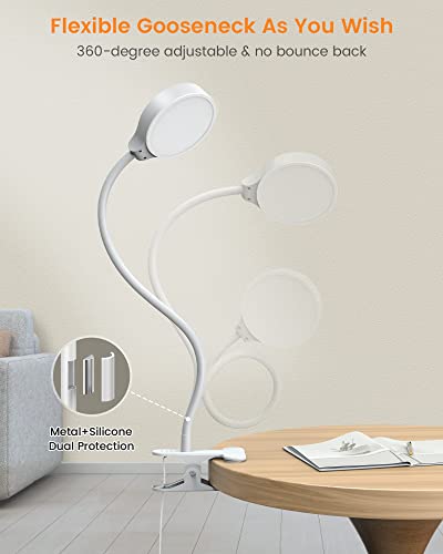 Glocusent 5W Clip on Light, 3 Colors & 5 Brightness Reading Light for Bed - color: White