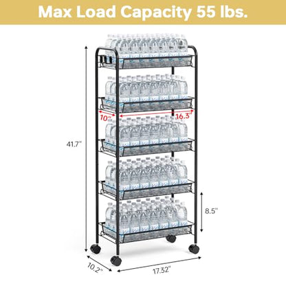 TOOLF 5 Tier Rolling Cart, Metal Utility Storage Cart with Wheels, Black - color: Black, size: 5-Tier