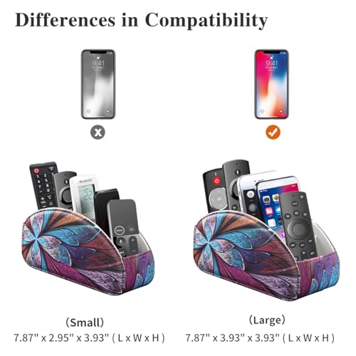 PU Leather Remote Control Holder TV, Remote Caddy for Table 5 Compartments - color: Fractal Flower, size: Small