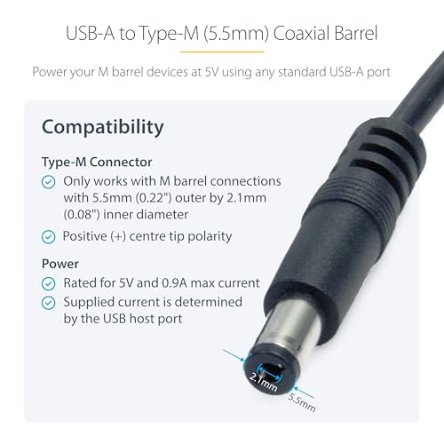 StarTech 3FT USB to Type M Barrel DC Power Cable - size: 3 ft / 1m, style: Type M