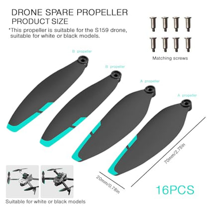 16PCS Foldable Drone Propellers Replace Parts for S159/HK99 Drone Spare Part, 2.75-Inch Universal Replacement Blades,Low-Noise and Quick-Release Blades Props Wings Accessories - color: Green