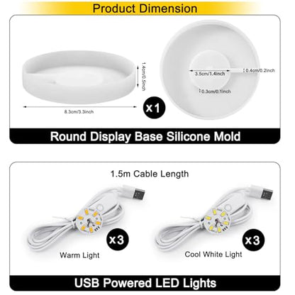 Round Display Base Silicone Mold with 6PCS LED Light for Resin