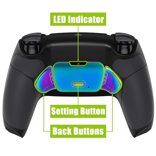 eXtremeRate Rainbow Aura Blue Purple Real Metal Buttons RMB RISE V3 Remap Kit for PS5 Controller BDM-030 040 050, Black Rubberized Grip Back Shell Upgraded Programable Back Buttons for PS5 Controller - color: Black Rainbow