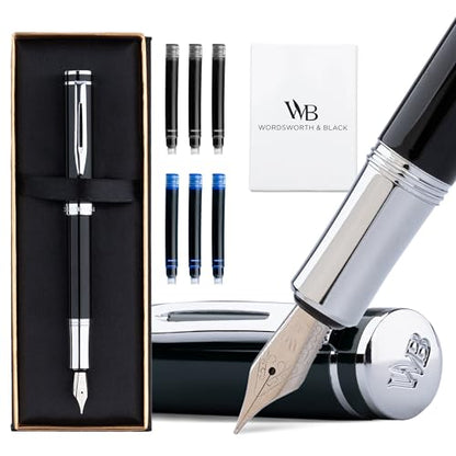 Wordsworth & Black Mini Pocket Fountain Pen for Writing, Medium Nib, Black - color: Black Chrome