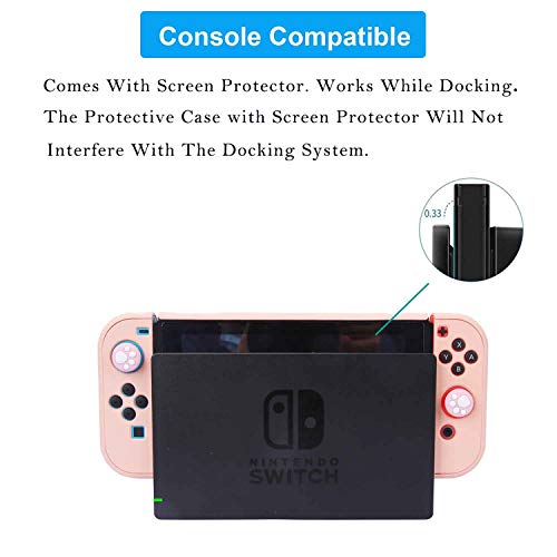Dockable Case for Nintendo Switch - COMCOOL 3 in 1 Protective Cover Case for Nintendo Switch and Joy-Con Controller with Screen Protector and Thumb grips - Pink - color: Pink