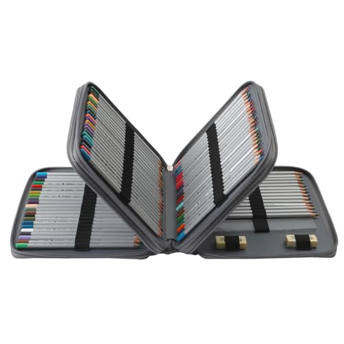 Canvas 120 Slots Pencil Case 3-Layer Zipped Holder w/Handle - color: Grey, size: 120