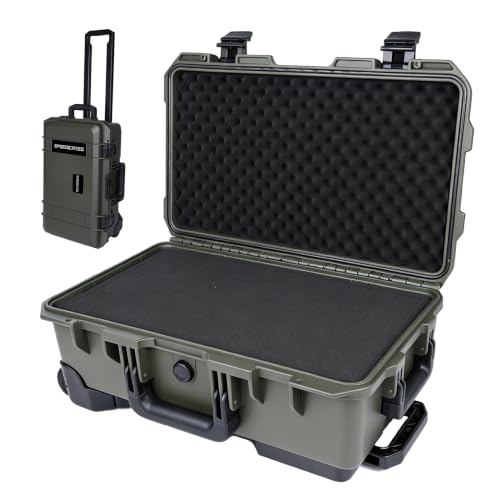 Large Rolling Camera Equipment Hard Case with Custom Foam,Waterproof and Shockproof for Drone,Telescopic Handle, Airplane Approved, 22.05x13.78x9.25in, OD Green - color: OD Green
