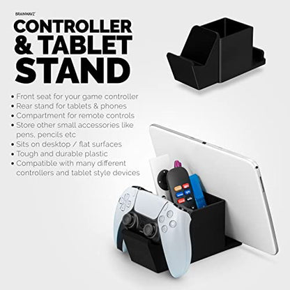 Desk Organizer with Game Controller Holder, Tablet Stand for iPads/iPhones, TV Remote & Pen Storage, Reduce Desktop Clutter, Have All Your Side Table Items in One Space (Black) - color: Controller & Tablet Black