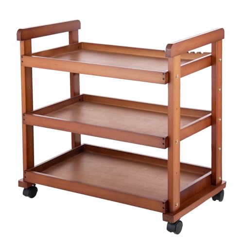Falling in Art 3-Tier Beechwood Rolling Cart with Caster Wheels, Walnut - color: Walnut