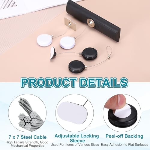 PATIKIL Retractable Remote Control Cable Tether (3ft / 0.9M, Black)(1 Set) Round Remote Control Security Lanyard Lock Adjustable Locking Leash with Plastic Cap, Suit for - TVs/Tablets - color: Black