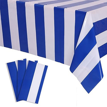 Kesfey Blue Striped Tablecloth Picnic Horizontal Stripe Table Cover 3 Packs - color: Blue Horizontal Striped
