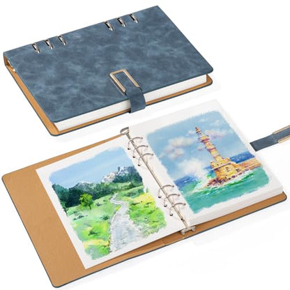 Prudiut Watercolor Sketchbook, 30 Sheets, 140 lb Cold Press, 9.1 x 6.3 - color: Blue