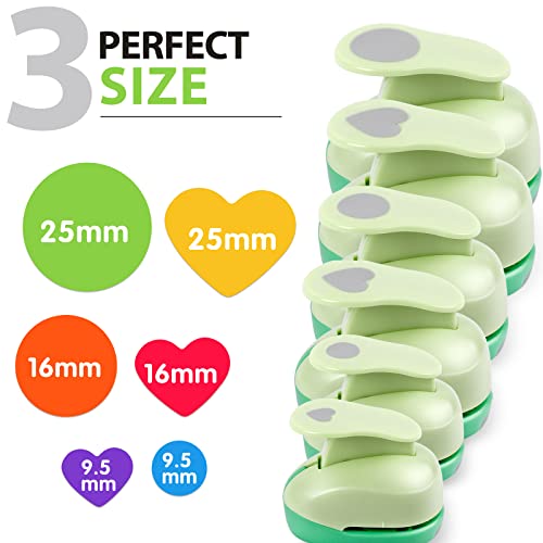 Circle Hole Punch Paper Punches for Crafting 3/8+5/8+1 Inch Circle Punches - style: 6 Diffrent Size Circle and Heart