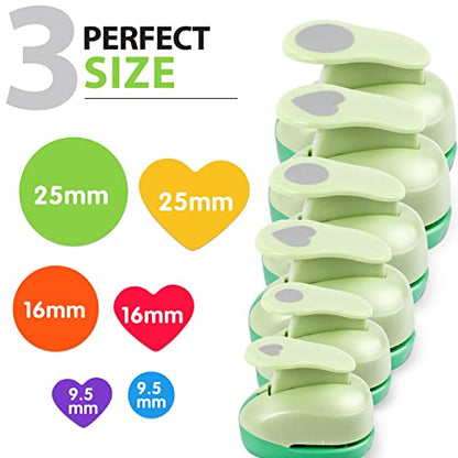 Circle Hole Punch Paper Punches for Crafting 3/8+5/8+1 Inch Circle Punches - style: 6 Diffrent Size Circle and Heart