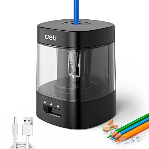 Deli Electric Pencil Sharpener, Automatic Pencil Sharpeners, Black - color: Black
