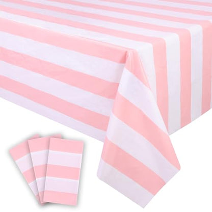 Kesfey Pink Striped Tablecloth Picnic Vertical Stripe Table Cover 3 Packs - color: Pink Vertical Striped