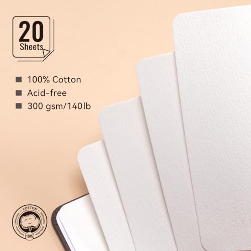 Lightwish Watercolor Journal, 100% Cotton Acid-Free Cold Press 300gsm/140lb - color: Brown, size: 7.6*5.1 Inches