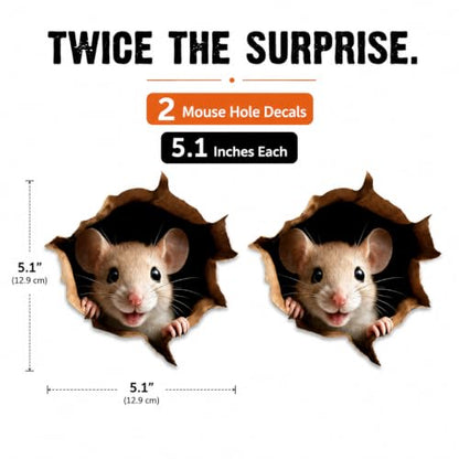 GRITKULTURE Removable Peek A Boo Mouse in Mouse Hole Decal Sticker 5.1inch 2 Pack. Mouse Hole in the Wall Sticker with 3D Effect. Wall Decoration, Funny Gift, Potty Training, Prank