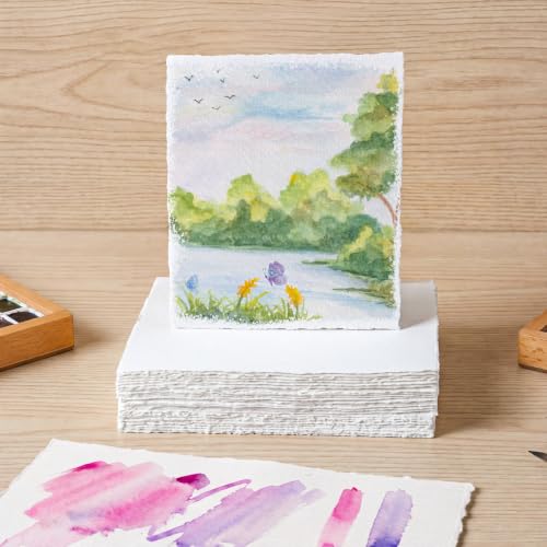 100 Sheets Watercolor Paper 6x8 in, 300 GSM, Deckled Edge, Ivory - size: 8 x 6inch