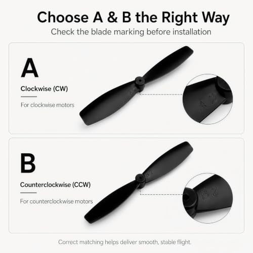 8 Pair Mini Propellers, 55mm 2-Vane, CW & CCW, Black - color: 8 Pair (Black)