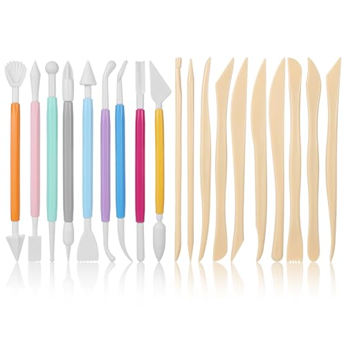 19 Pcs Modeling Clay Tools Sculpting, Air Dry Polymer Clay Tools Kit, Plastic Sculpting Double-Head Ultralight Tool for Pottery Modeling Shaping Cake Decoration Beginner