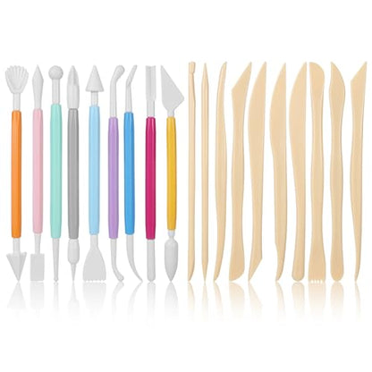 19 Pcs Modeling Clay Tools Sculpting, Air Dry Polymer Clay Tools Kit, Plastic Sculpting Double-Head Ultralight Tool for Pottery Modeling Shaping Cake Decoration Beginner