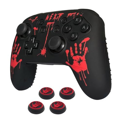 RALAN Laser Blood Handprint Design Controller Skin with 4 Thumb Grips for Switch Pro Controller, Anti-Slip Silicone Controller Cover Protector Case, Red - color: Red