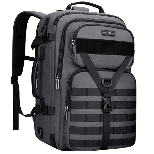 WITZMAN Travel Backpack for Men 40L Convertible Bag Fits 17" Laptop - color: Silvery Grey