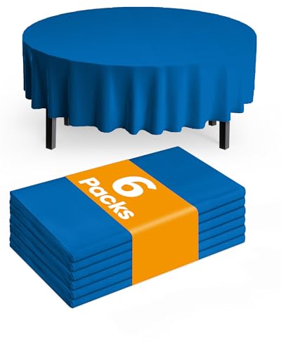 Pureegg Plastic Table Cloth Disposable 6 Pack, 84 Inch Round, Blue - color: Blue, size: 84" Round