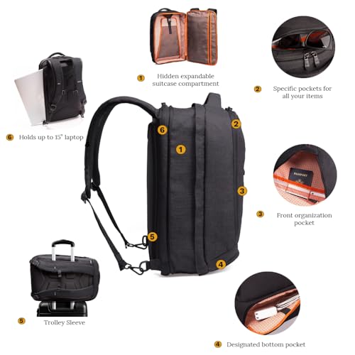 Knack Series 1 Medium Travel Backpack, 15.6-Inch Laptop, Expandable 27-39L - color: Black, size: Medium