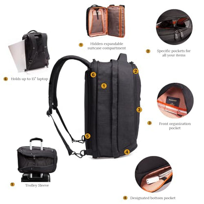 Knack Series 1 Medium Travel Backpack, 15.6-Inch Laptop, Expandable 27-39L - color: Black, size: Medium