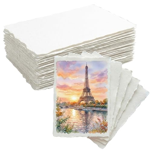 ANSSDO 60 Sheets Deckled Edge Watercolor Paper 4x6 Inch Cold Press - size: 4 x 6