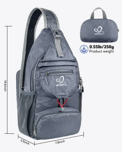 WATERFLY Packable Small Crossbody Sling Backpack Shoulder Chest Bag Daypack for Hiking Traveling Grey - color: New Grey